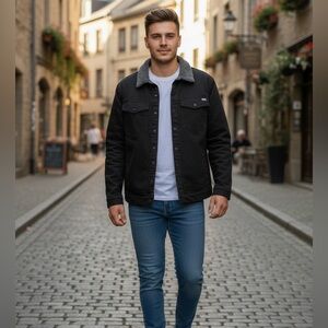 Hurley Black Denim Fleece Lined Jacket